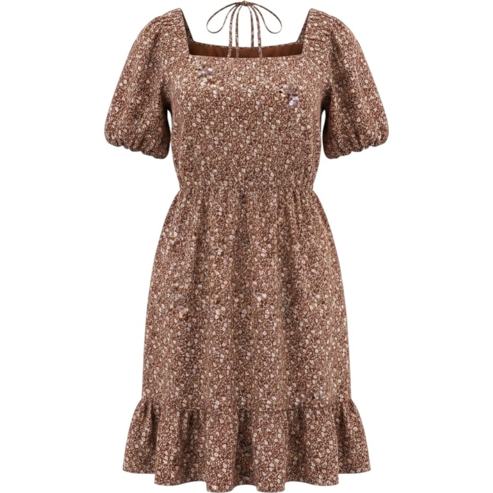 Altar'd State Dress Medium Rust Floral Smocked Tie Back Ruffle Hem Boho Mini